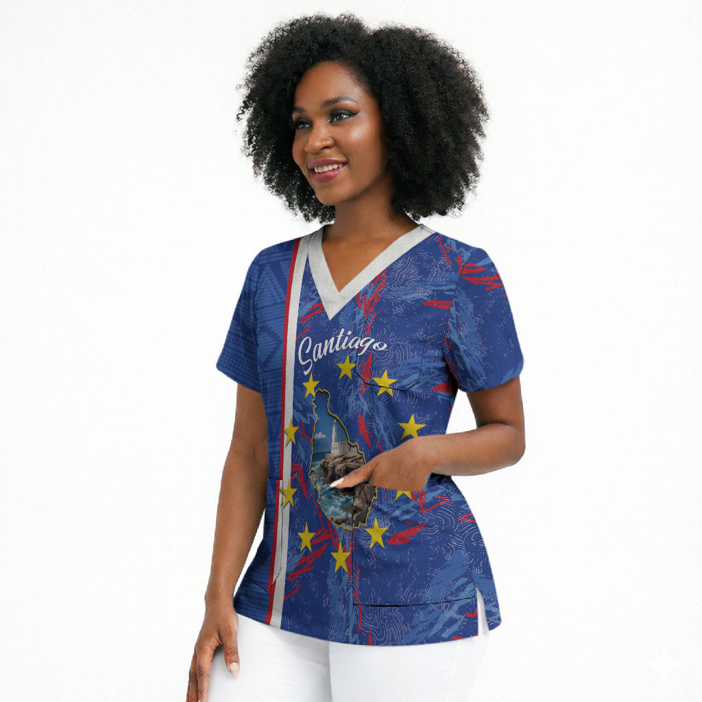 Personalized Santiago Cabo Verde Scrub Top Map With Farol de Dona Maria Pia