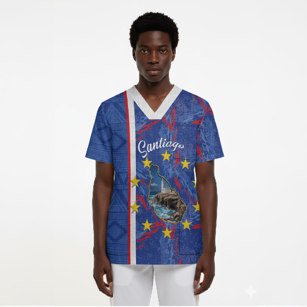 Personalized Santiago Cabo Verde Scrub Top Map With Farol de Dona Maria Pia