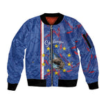 Personalized Santiago Cabo Verde Sleeve Zip Bomber Jacket Map With Farol de Dona Maria Pia
