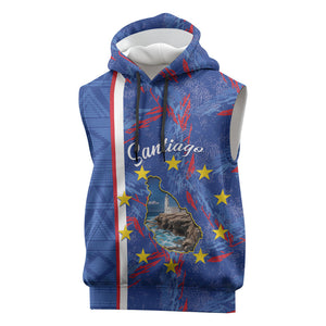 Personalized Santiago Cabo Verde Sleeveless Hoodie Map With Farol de Dona Maria Pia