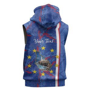 Personalized Santiago Cabo Verde Sleeveless Hoodie Map With Farol de Dona Maria Pia