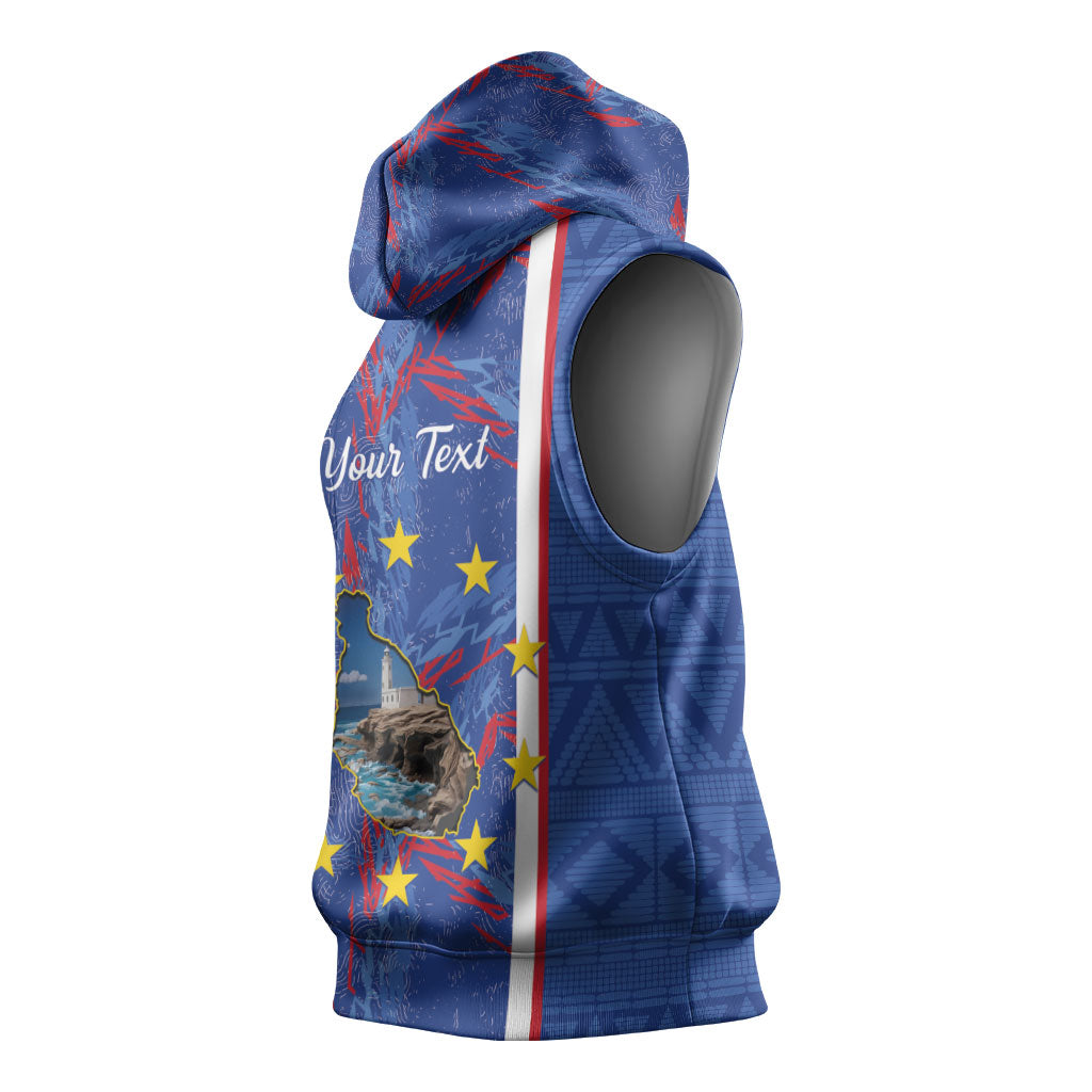Personalized Santiago Cabo Verde Sleeveless Hoodie Map With Farol de Dona Maria Pia
