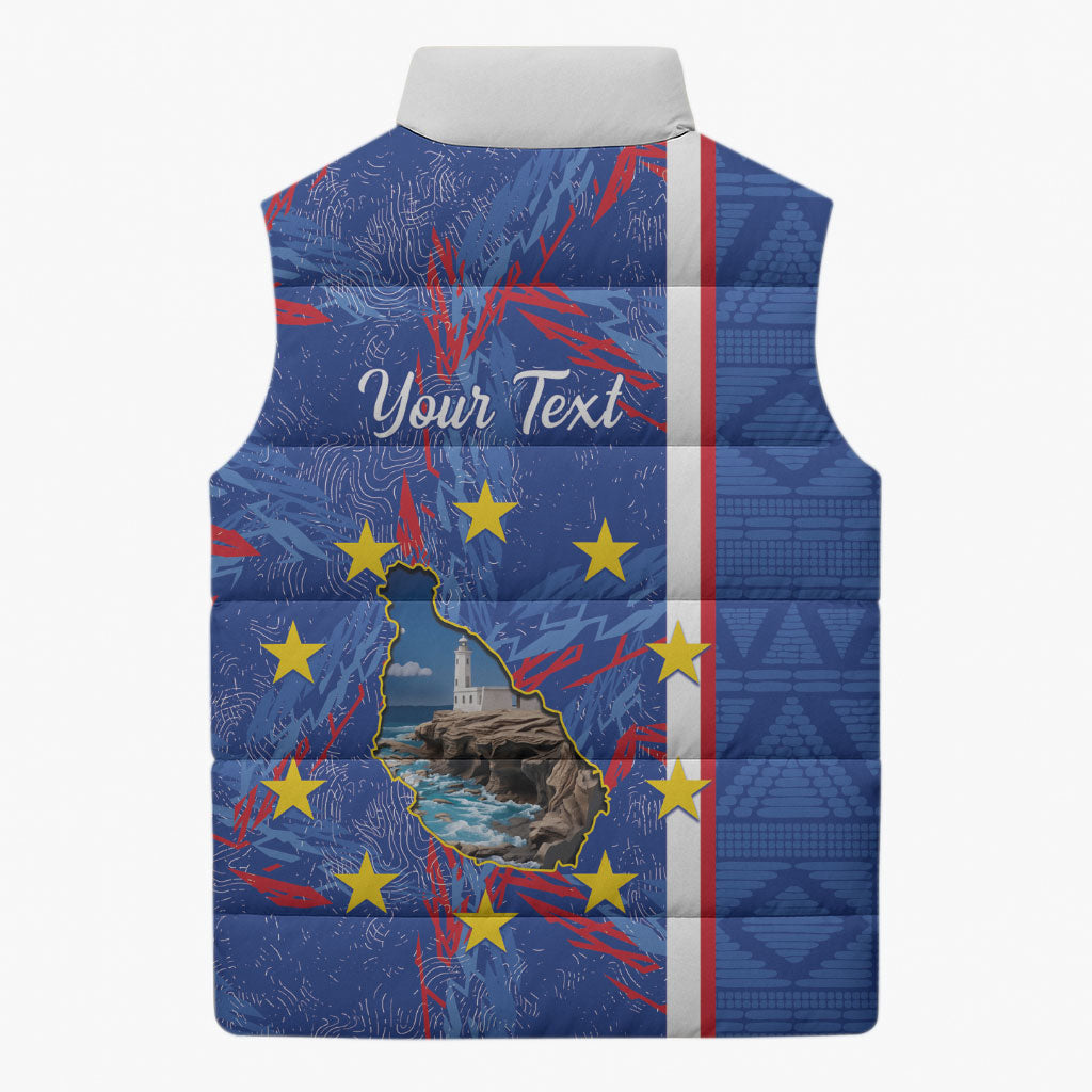 Personalized Santiago Cabo Verde Sleeveless Puffer Jacket Map With Farol de Dona Maria Pia