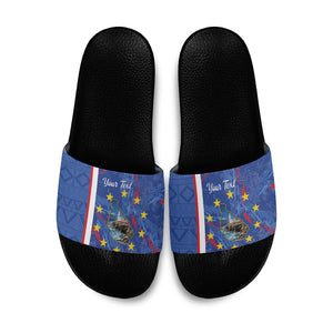 Personalized Santiago Cabo Verde Slide Sandals Map With Farol de Dona Maria Pia