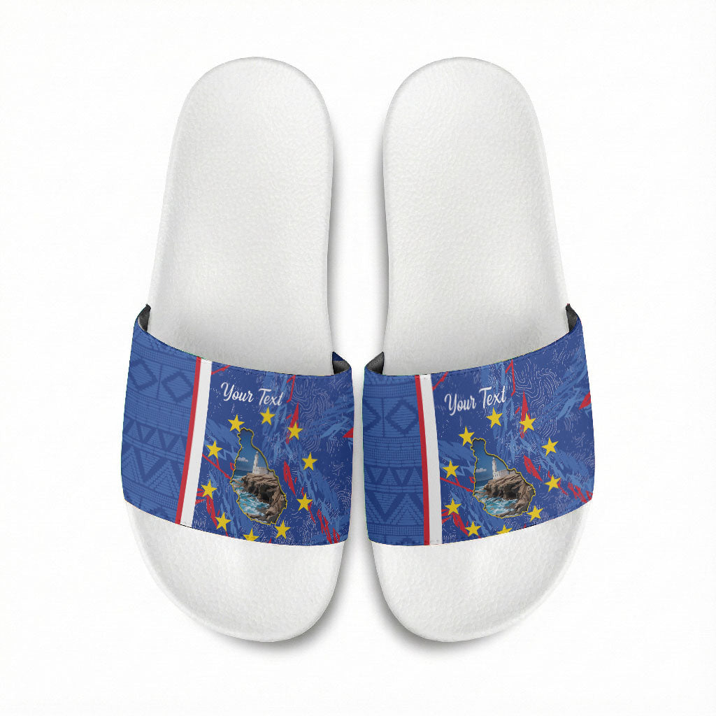 Personalized Santiago Cabo Verde Slide Sandals Map With Farol de Dona Maria Pia