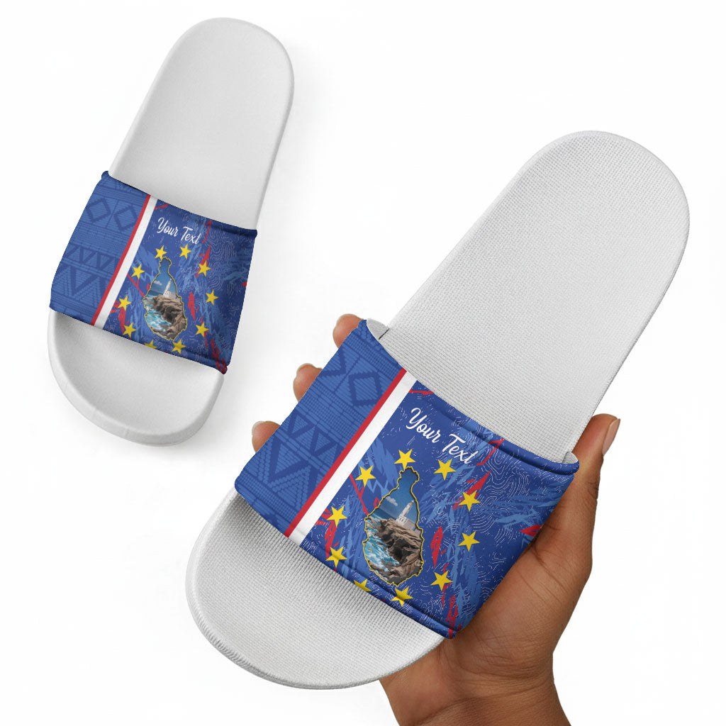 Personalized Santiago Cabo Verde Slide Sandals Map With Farol de Dona Maria Pia