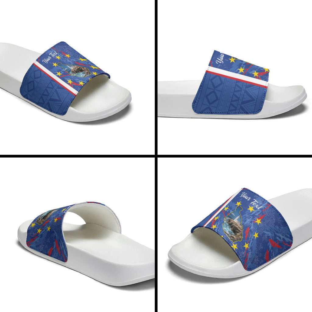 Personalized Santiago Cabo Verde Slide Sandals Map With Farol de Dona Maria Pia