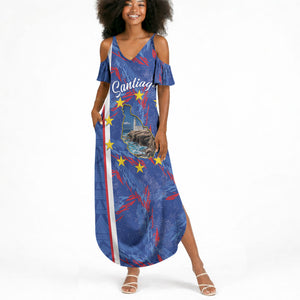 Personalized Santiago Cabo Verde Summer Maxi Dress Map With Farol de Dona Maria Pia
