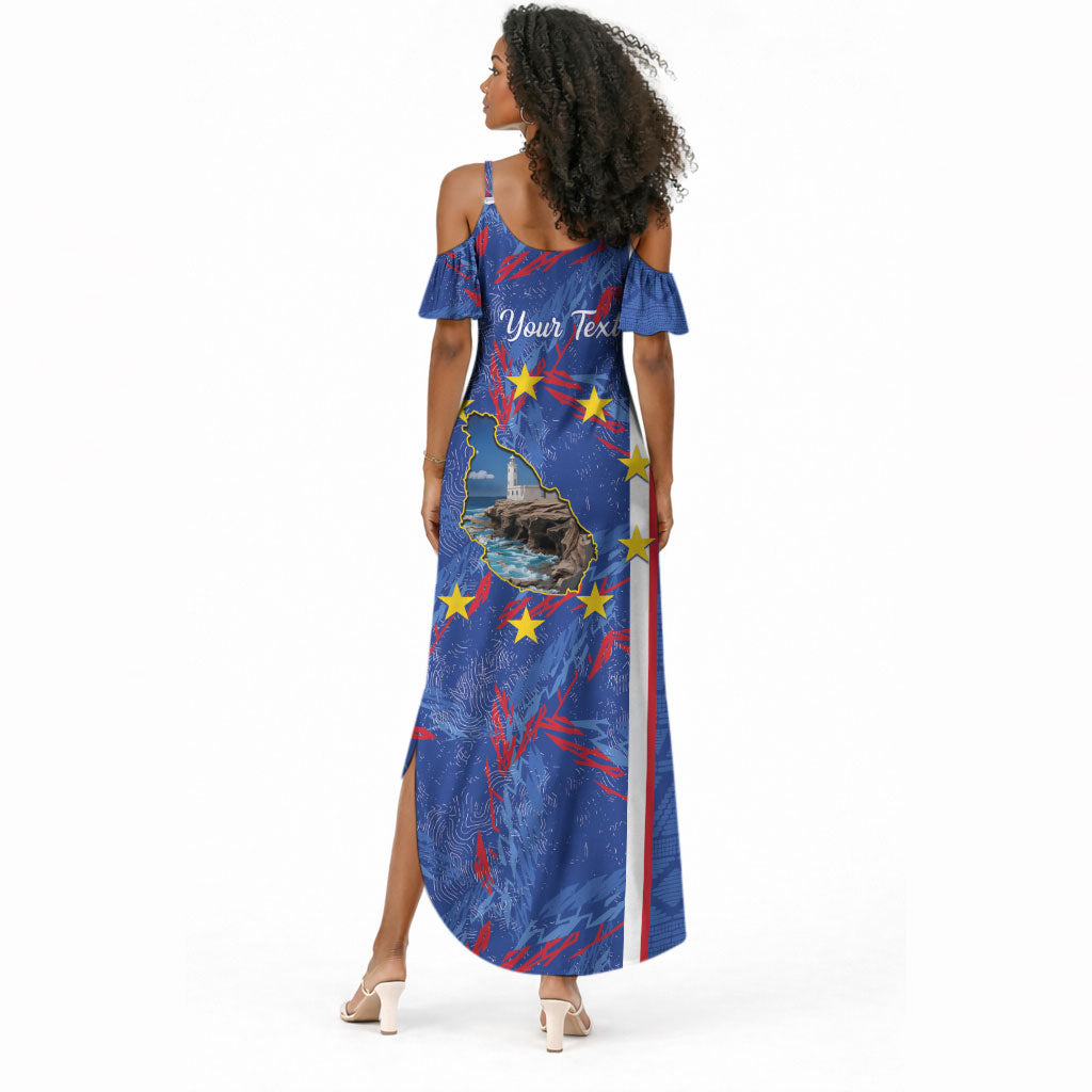 Personalized Santiago Cabo Verde Summer Maxi Dress Map With Farol de Dona Maria Pia