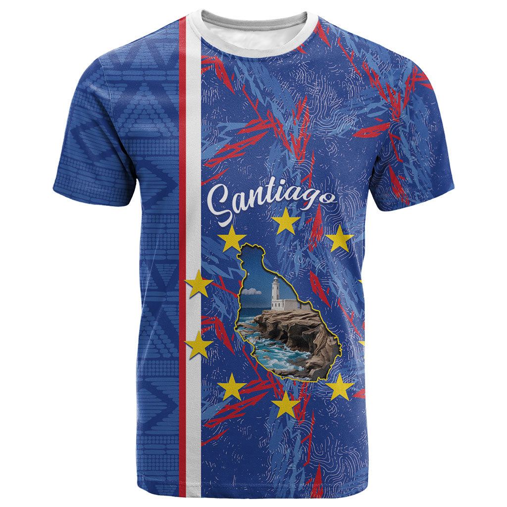 Personalized Santiago Cabo Verde T shirt Map With Farol de Dona Maria Pia