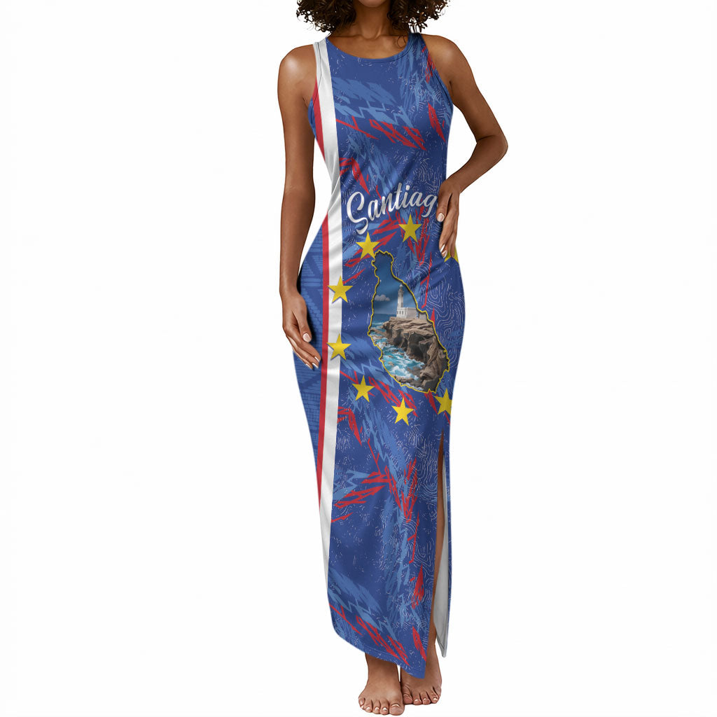 Personalized Santiago Cabo Verde Tank Maxi Dress Map With Farol de Dona Maria Pia