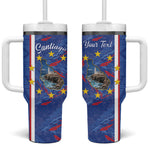 Personalized Santiago Cabo Verde Tumbler With Handle Map With Farol de Dona Maria Pia
