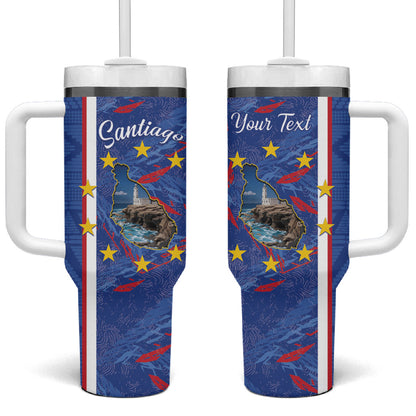 Personalized Santiago Cabo Verde Tumbler With Handle Map With Farol de Dona Maria Pia