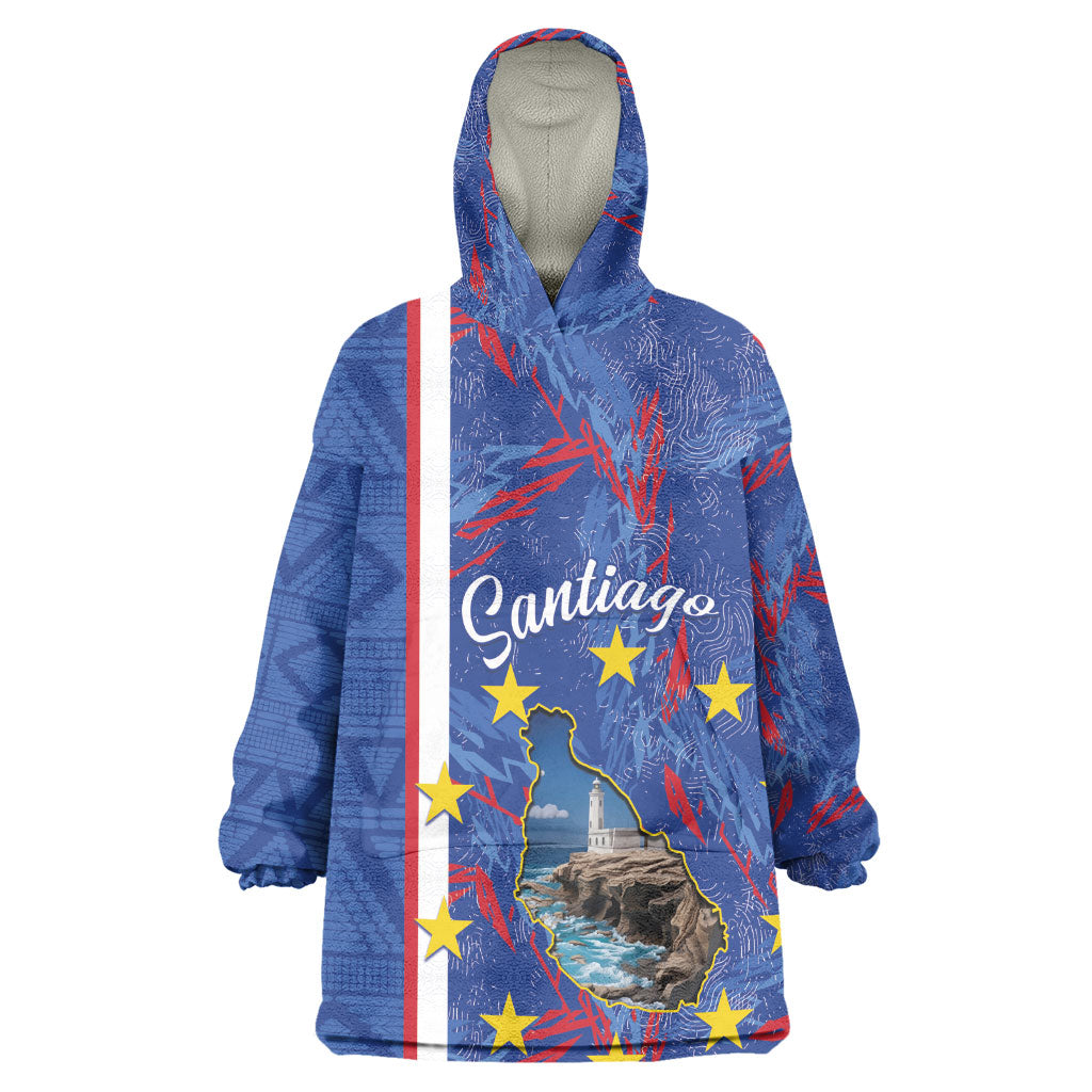 Personalized Santiago Cabo Verde Wearable Blanket Hoodie Map With Farol de Dona Maria Pia