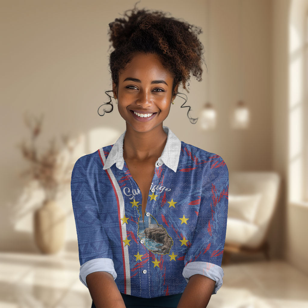 Personalized Santiago Cabo Verde Women Casual Shirt Map With Farol de Dona Maria Pia