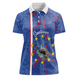 Personalized Santiago Cabo Verde Women Polo Shirt Map With Farol de Dona Maria Pia