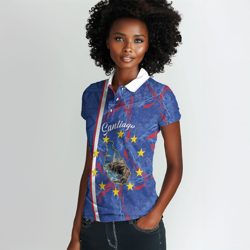 Personalized Santiago Cabo Verde Women Polo Shirt Map With Farol de Dona Maria Pia