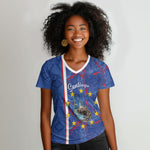 Personalized Santiago Cabo Verde Women V-Neck T-Shirt Map With Farol de Dona Maria Pia