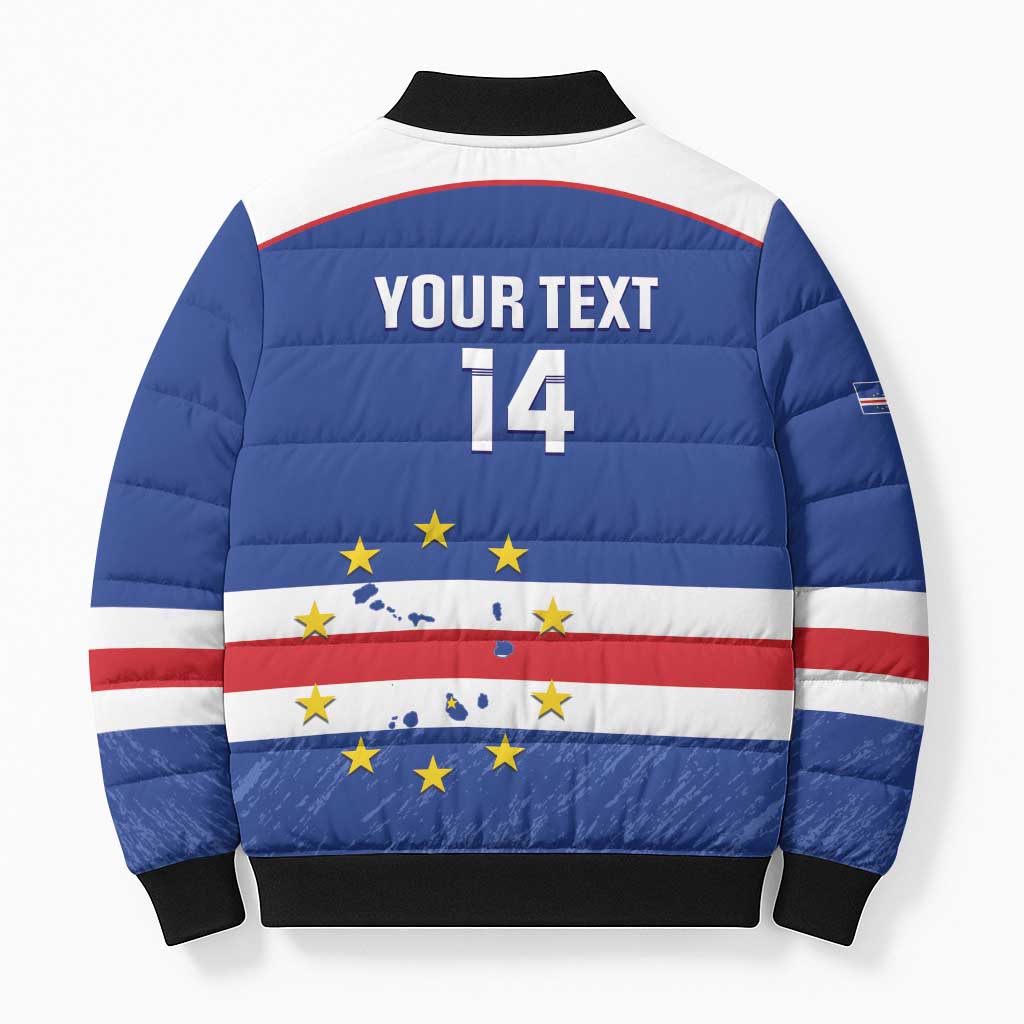 Cape Verde Football Custom Bomber Puffer Jacket Come On Tubaroes Azuis Shark
