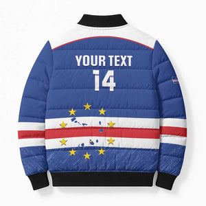 Cape Verde Football Custom Bomber Puffer Jacket Come On Tubaroes Azuis Shark