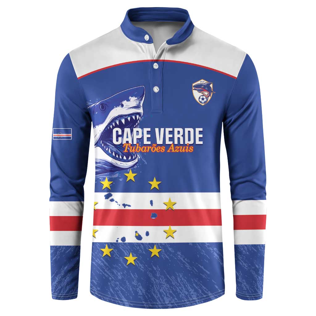Cape Verde Football Custom Button Sweatshirt Come On Tubaroes Azuis Shark