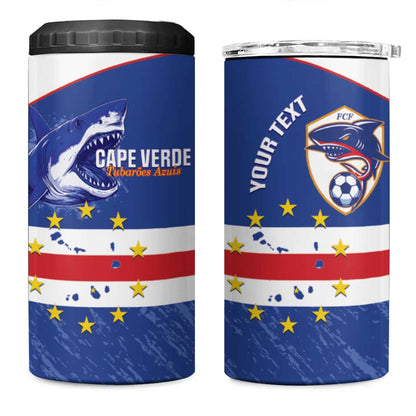 Cape Verde Football Custom 4 in 1 Can Cooler Tumbler Come On Tubaroes Azuis Shark - African Pride