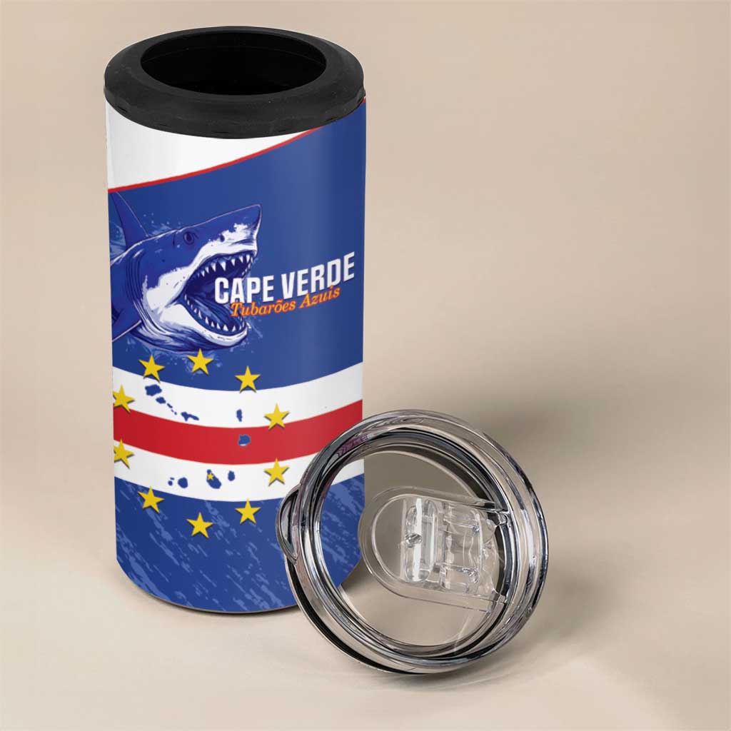 Cape Verde Football Custom 4 in 1 Can Cooler Tumbler Come On Tubaroes Azuis Shark - African Pride