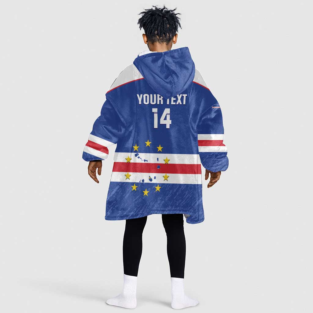 Cape Verde Football Custom Kid Wearable Blanket Hoodie Come On Tubaroes Azuis Shark - African Pride