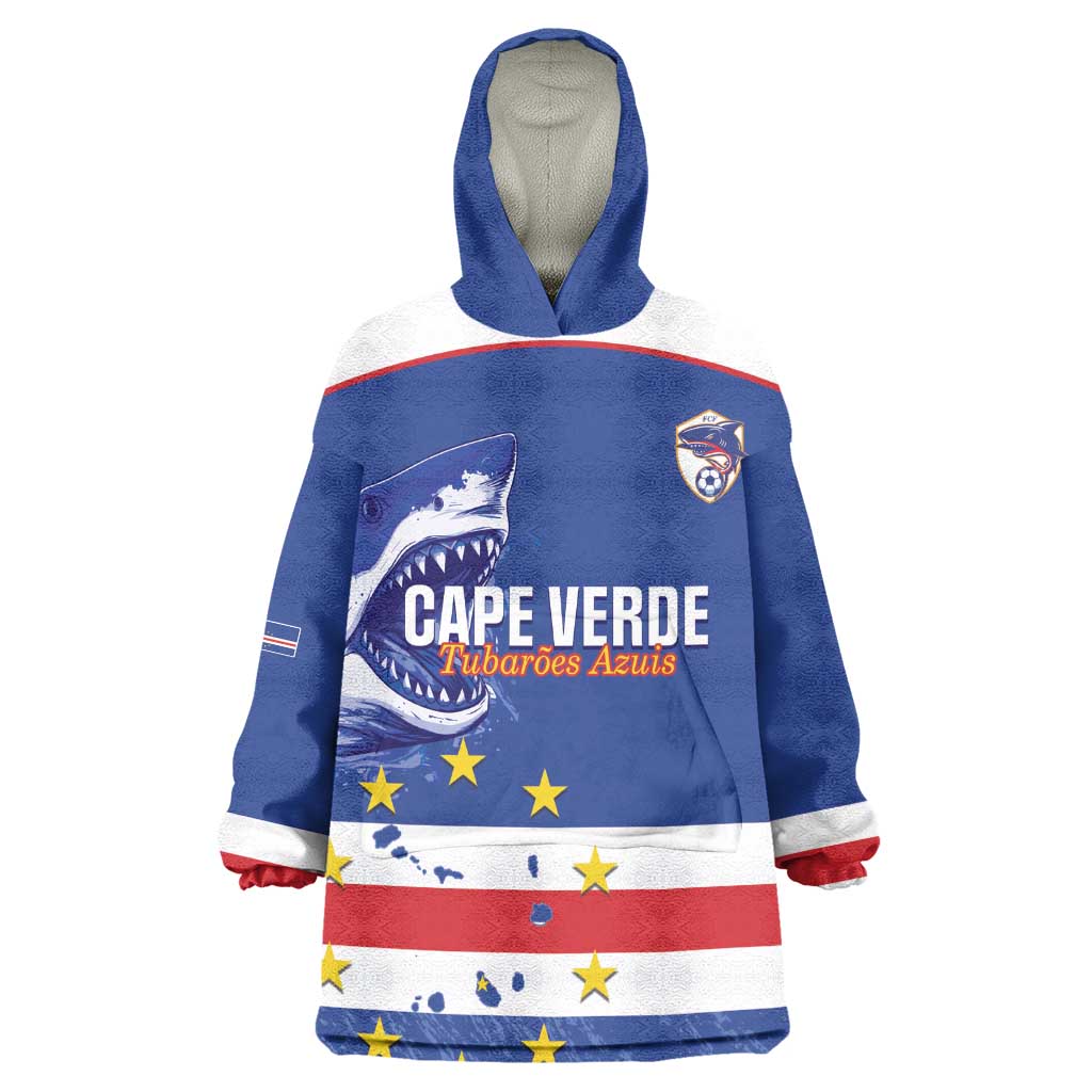 Cape Verde Football Custom Kid Wearable Blanket Hoodie Come On Tubaroes Azuis Shark - African Pride