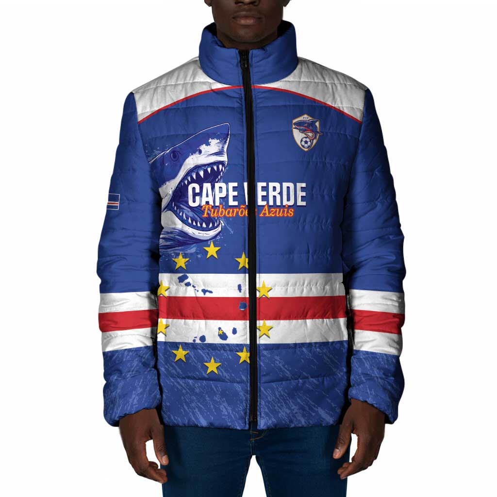 Cape Verde Football Custom Padded Jacket Come On Tubaroes Azuis Shark