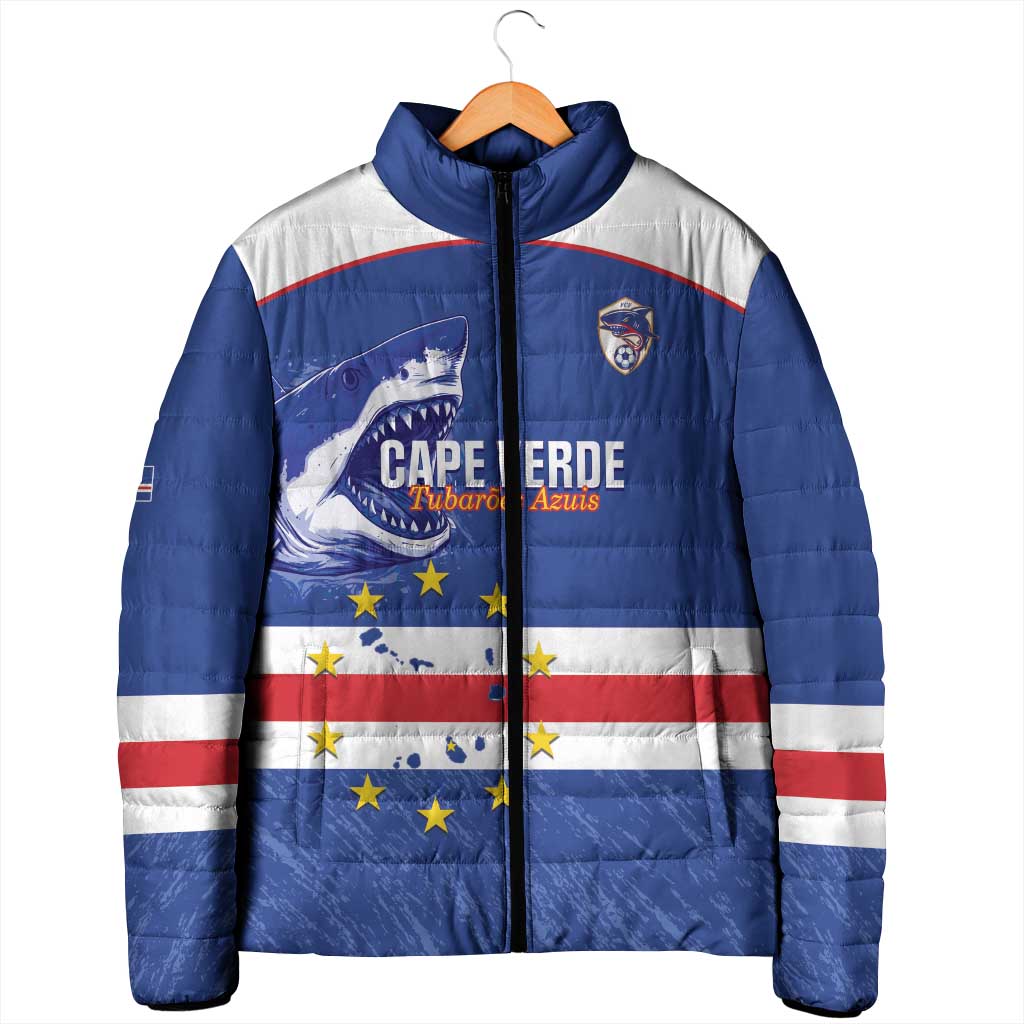 Cape Verde Football Custom Padded Jacket Come On Tubaroes Azuis Shark