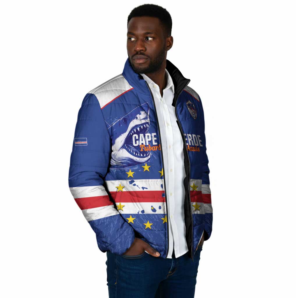 Cape Verde Football Custom Padded Jacket Come On Tubaroes Azuis Shark