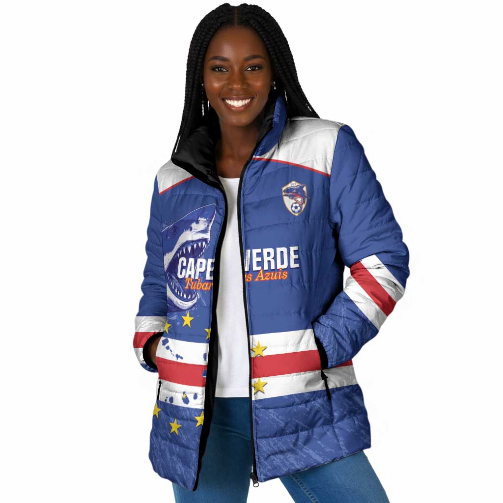 Cape Verde Football Custom Padded Jacket Come On Tubaroes Azuis Shark