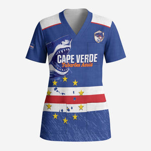 Cape Verde Football Custom Scrub Top Come On Tubaroes Azuis Shark - African Pride