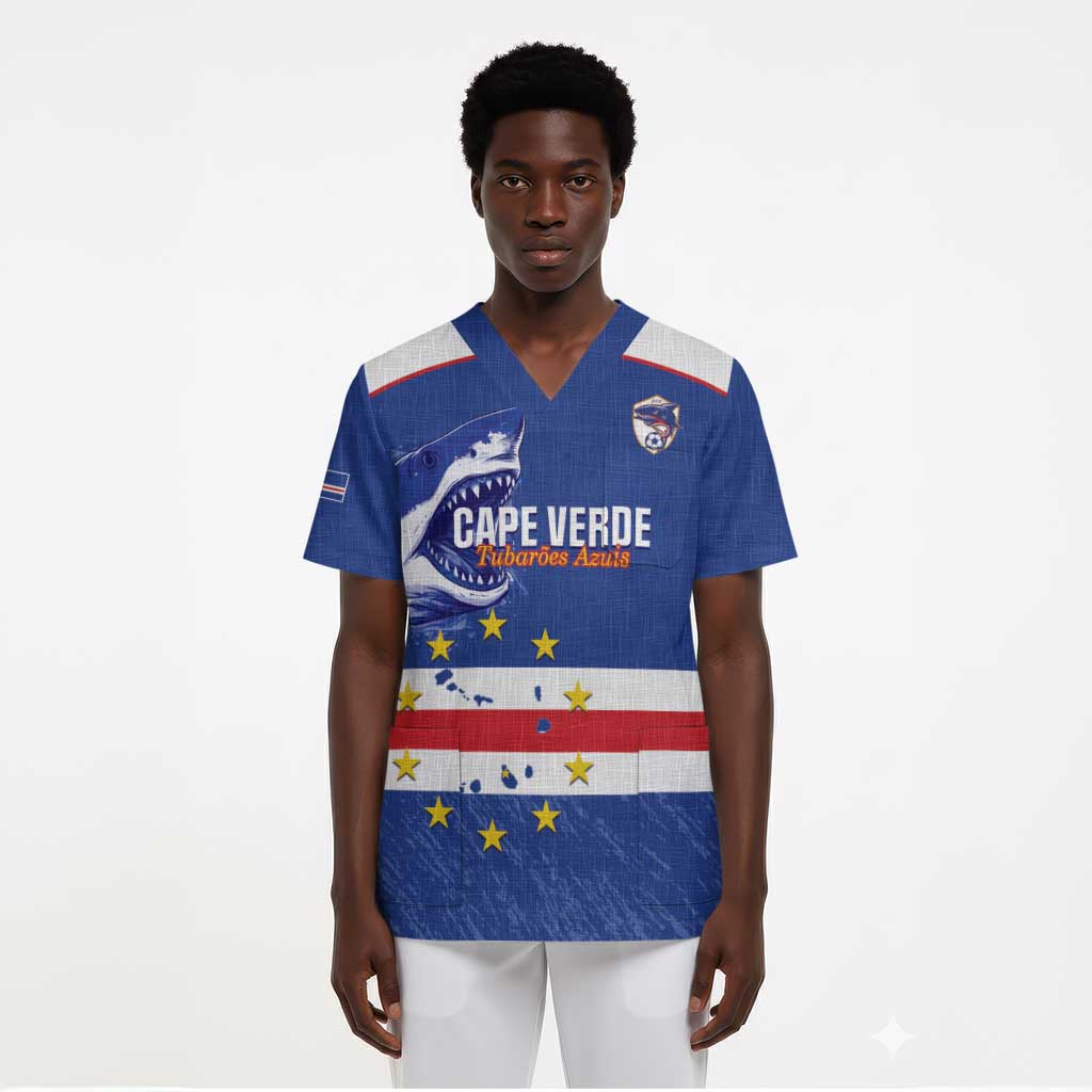 Cape Verde Football Custom Scrub Top Come On Tubaroes Azuis Shark - African Pride