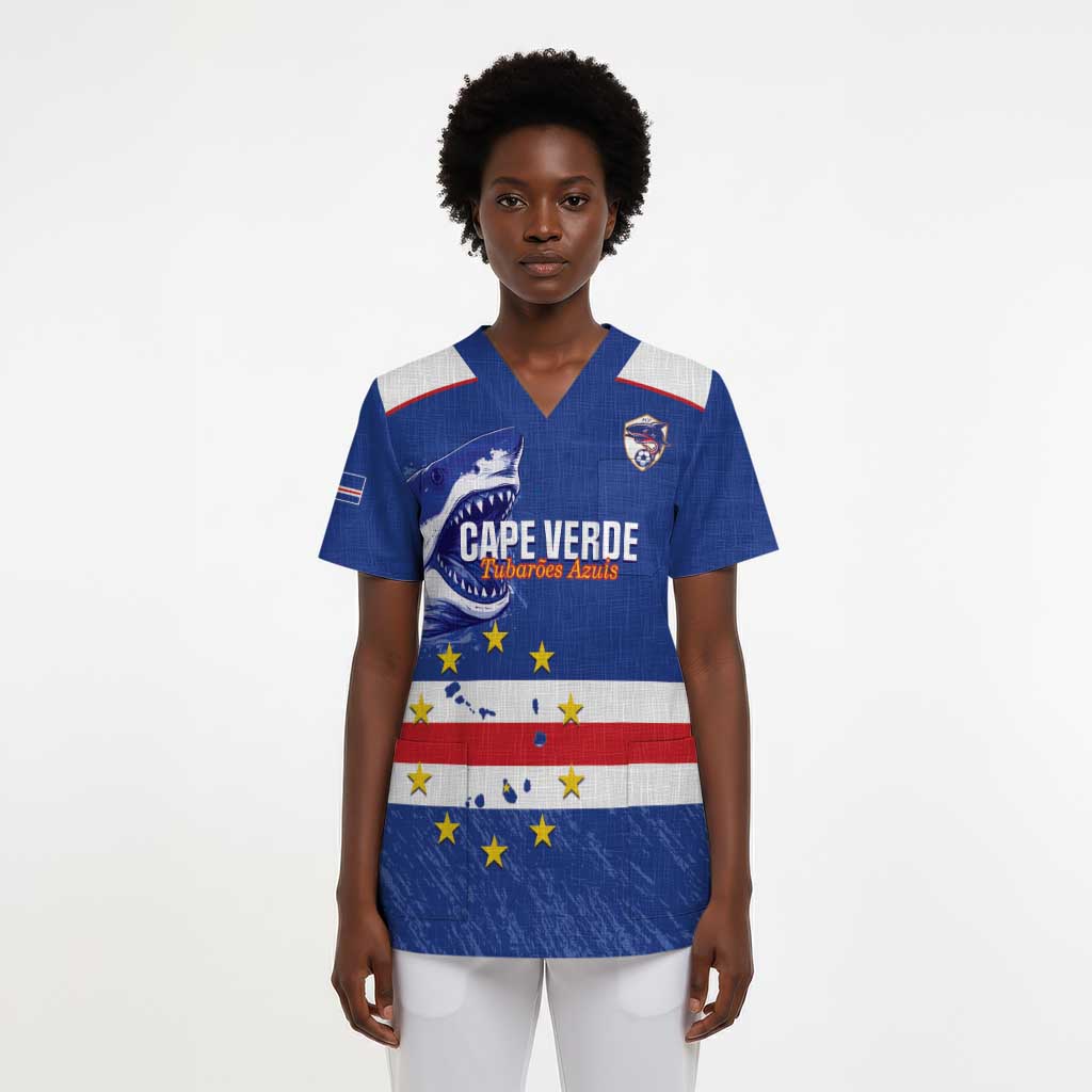 Cape Verde Football Custom Scrub Top Come On Tubaroes Azuis Shark - African Pride
