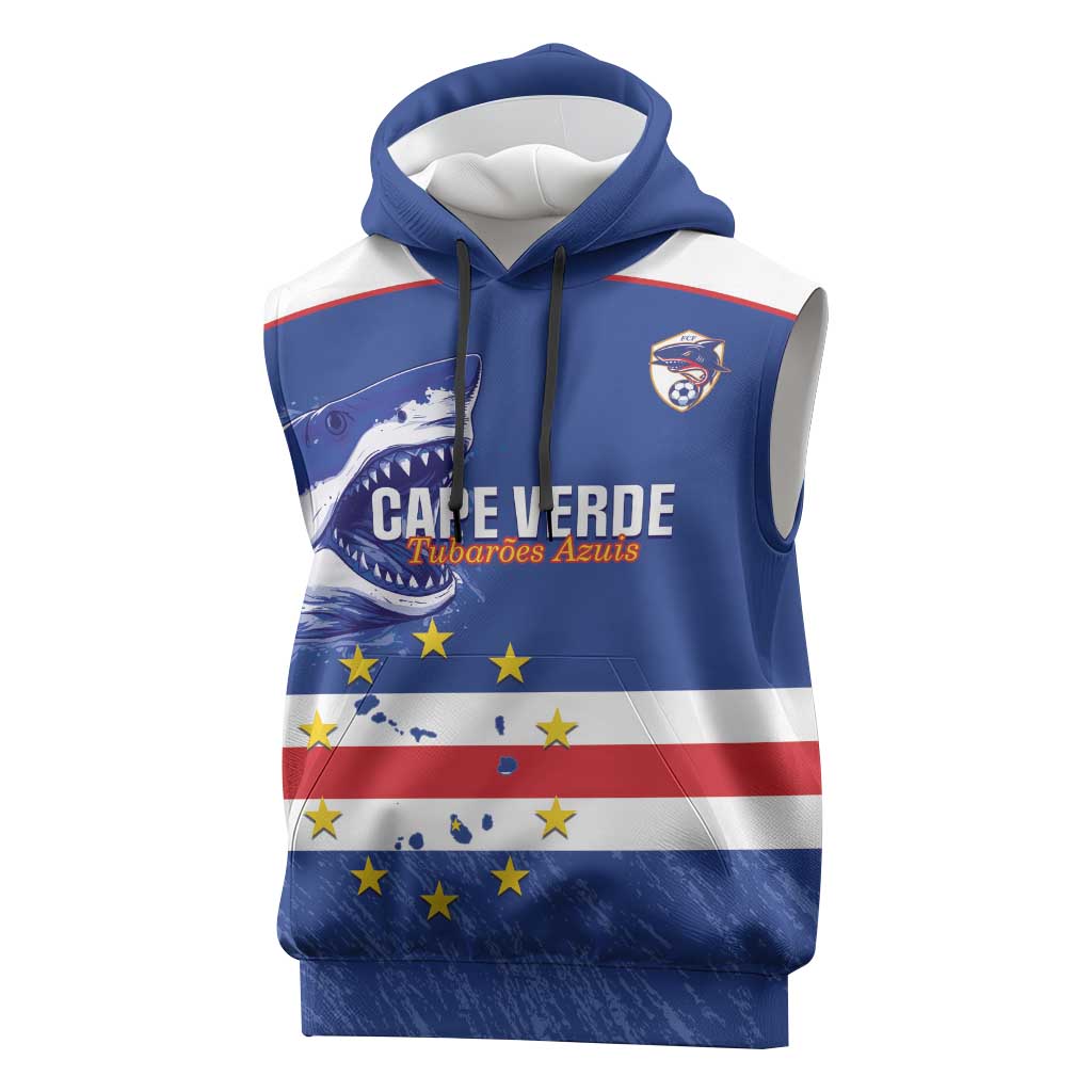Cape Verde Football Custom Sleeveless Hoodie Come On Tubaroes Azuis Shark - African Pride