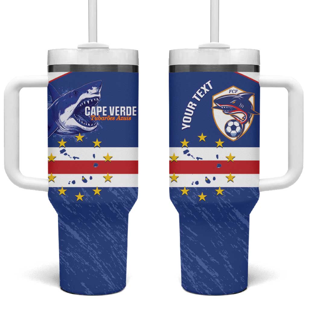 Cape Verde Football Custom Tumbler With Handle Come On Tubaroes Azuis Shark - African Pride