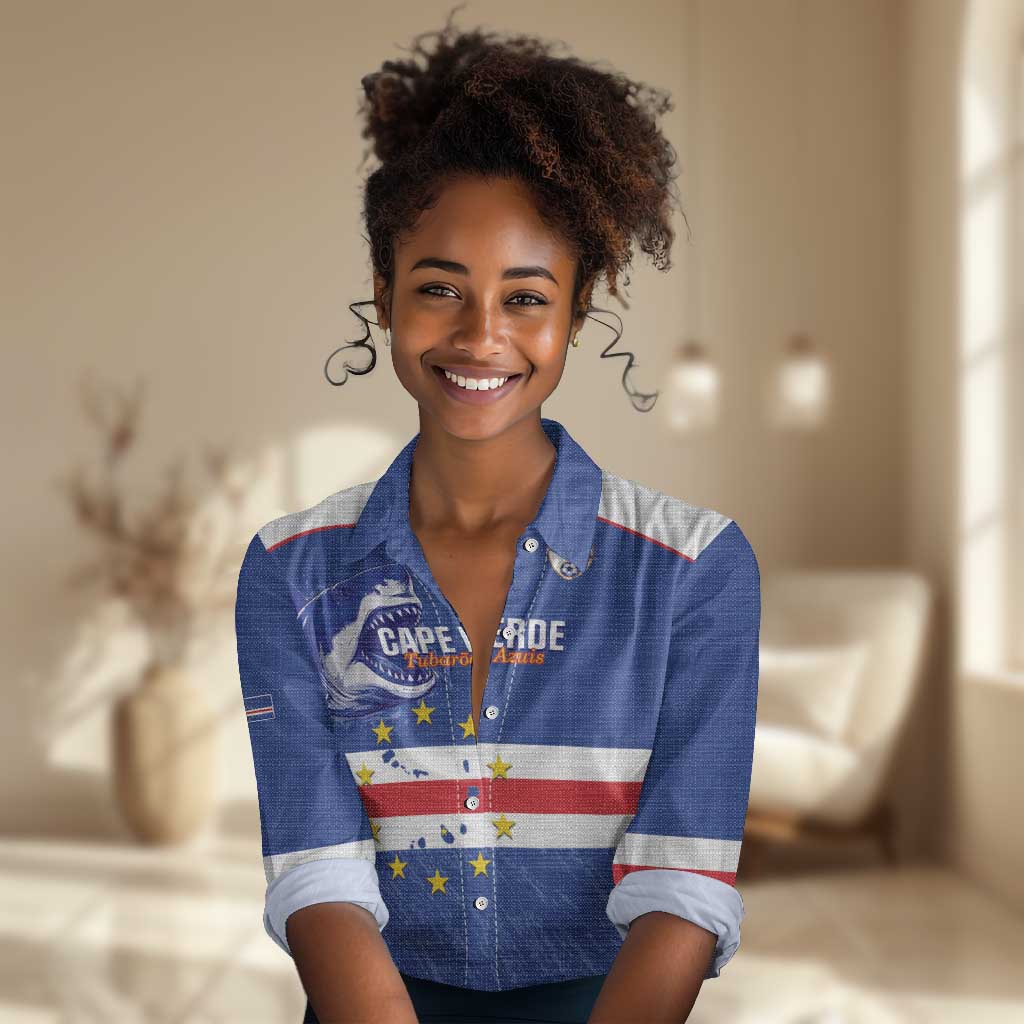 Cape Verde Football Custom Women Casual Shirt Come On Tubaroes Azuis Shark - African Pride