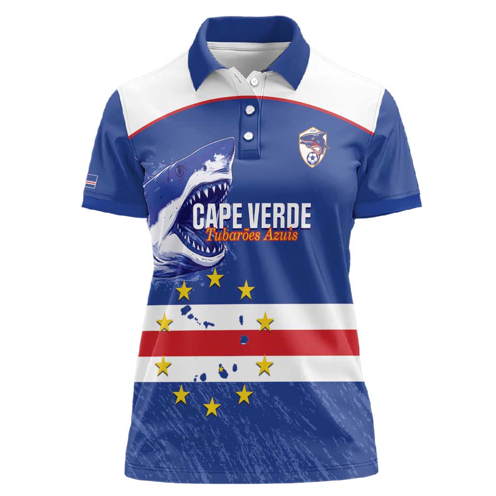 Cape Verde Football Custom Women Polo Shirt Come On Tubaroes Azuis Shark - African Pride