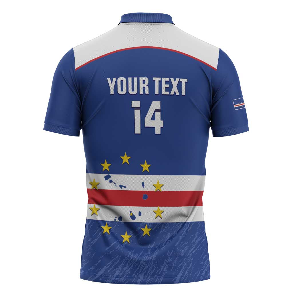 Cape Verde Football Custom Zipper Polo Shirt Come On Tubaroes Azuis Shark