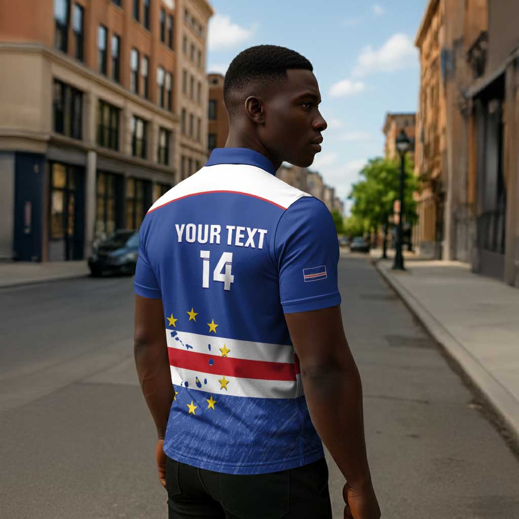 Cape Verde Football Custom Zipper Polo Shirt Come On Tubaroes Azuis Shark