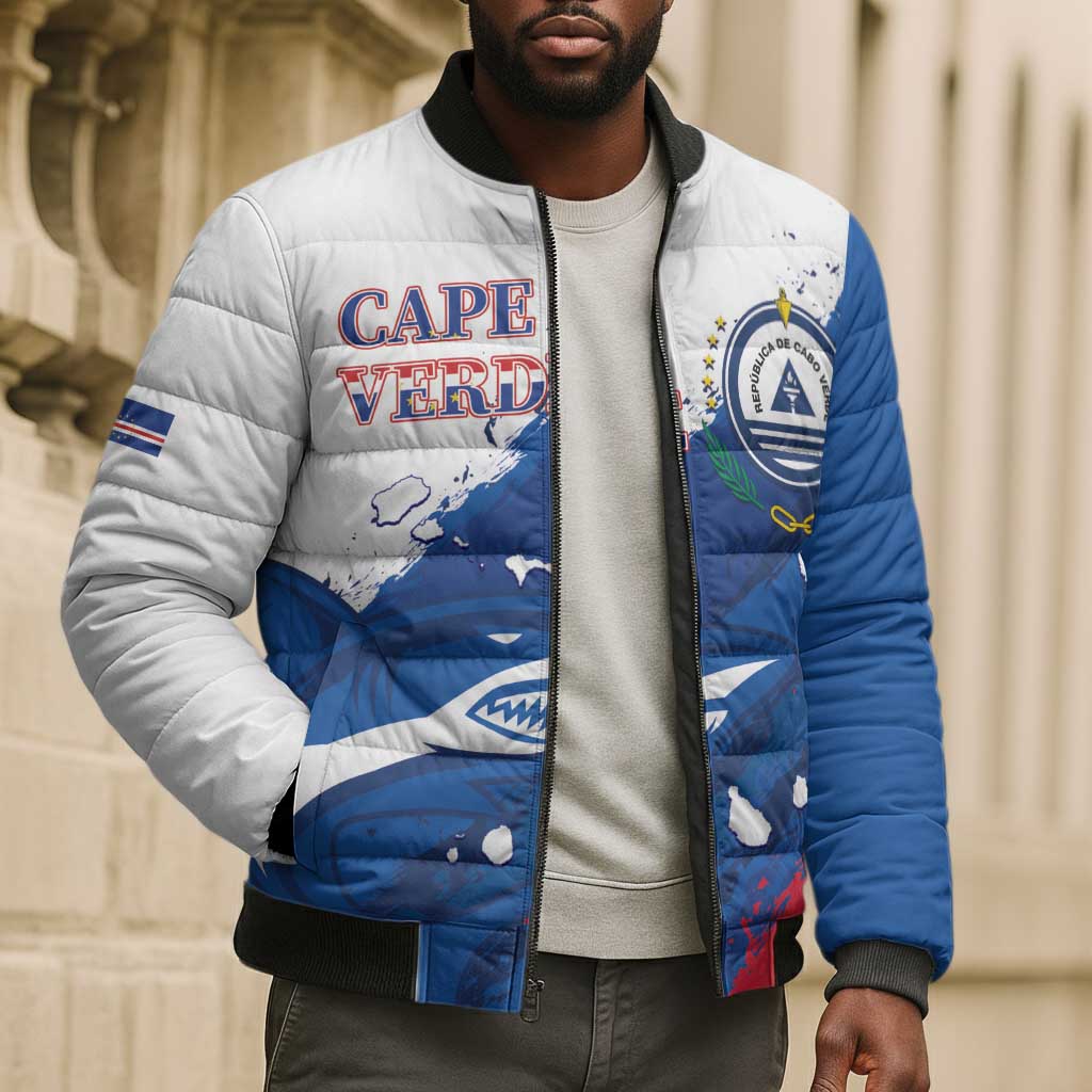 Cape Verde Football Custom Bomber Puffer Jacket Tubaroes Azuis Glory World Cup