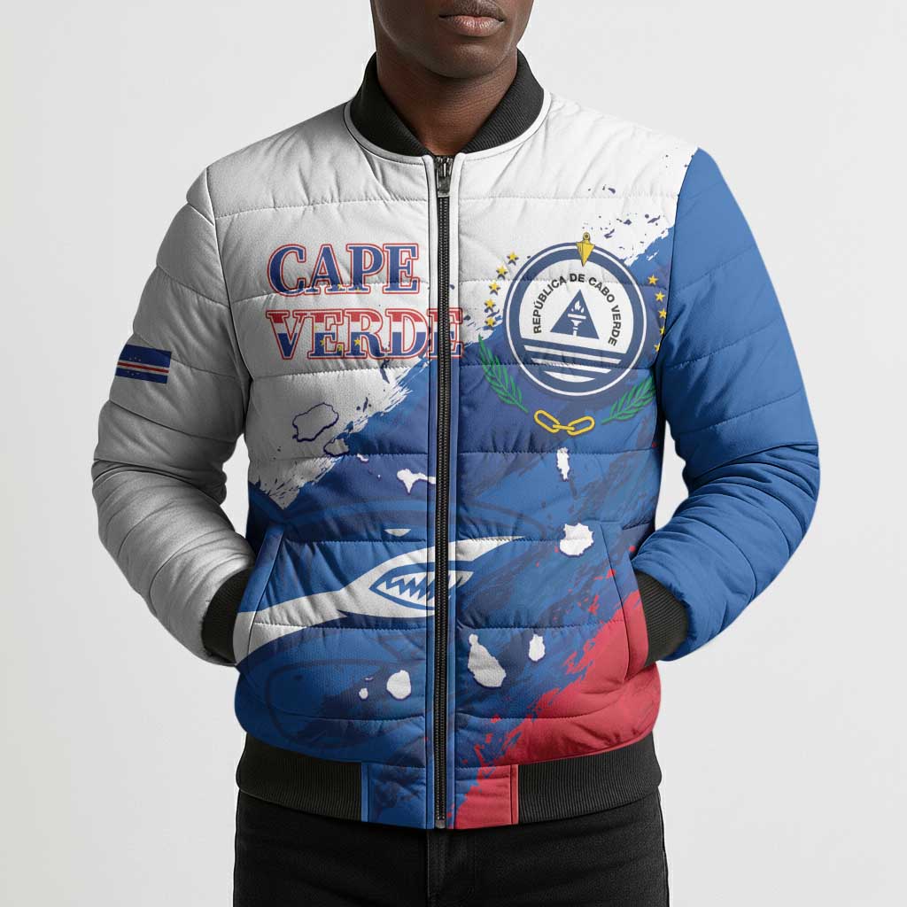 Cape Verde Football Custom Bomber Puffer Jacket Tubaroes Azuis Glory World Cup