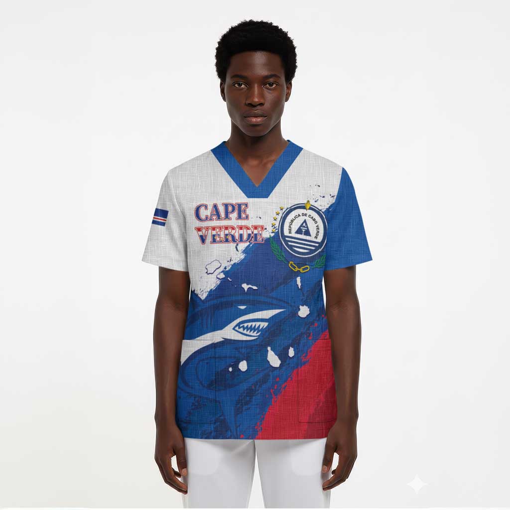 Cape Verde Football Custom Scrub Top Tubaroes Azuis Glory World Cup - African Pride