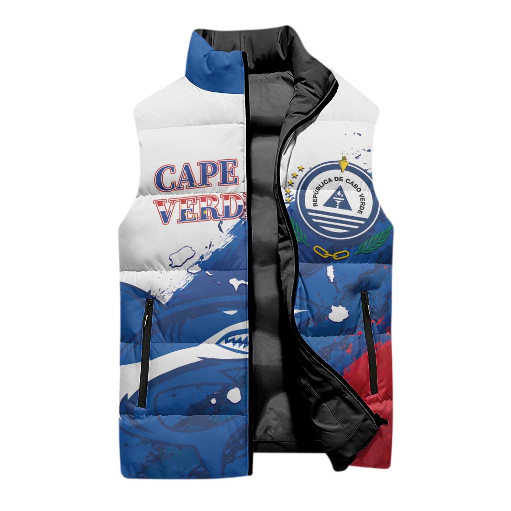 Cape Verde Football Custom Sleeveless Puffer Jacket Tubaroes Azuis Glory World Cup