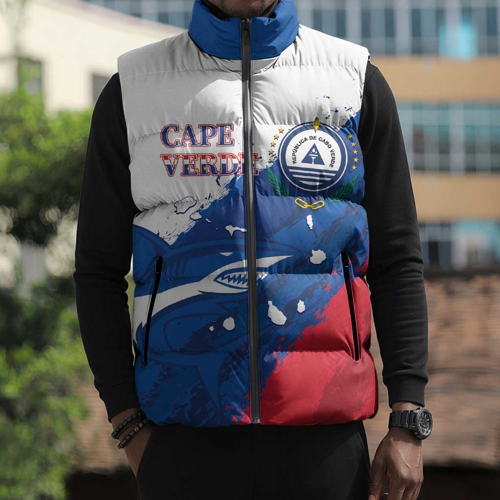 Cape Verde Football Custom Sleeveless Puffer Jacket Tubaroes Azuis Glory World Cup