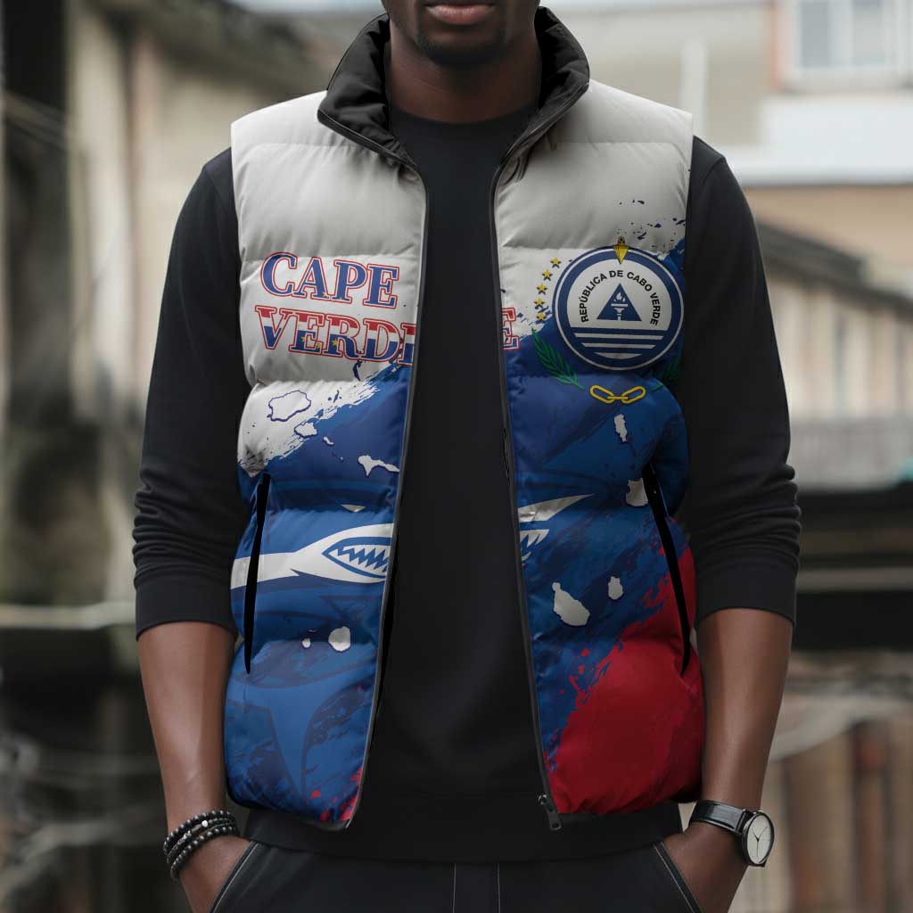 Cape Verde Football Custom Sleeveless Puffer Jacket Tubaroes Azuis Glory World Cup