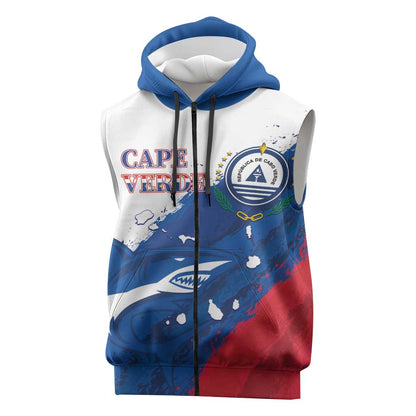 Cape Verde Football Custom Sleeveless Zip Hoodie Tubaroes Azuis Glory World Cup - African Pride