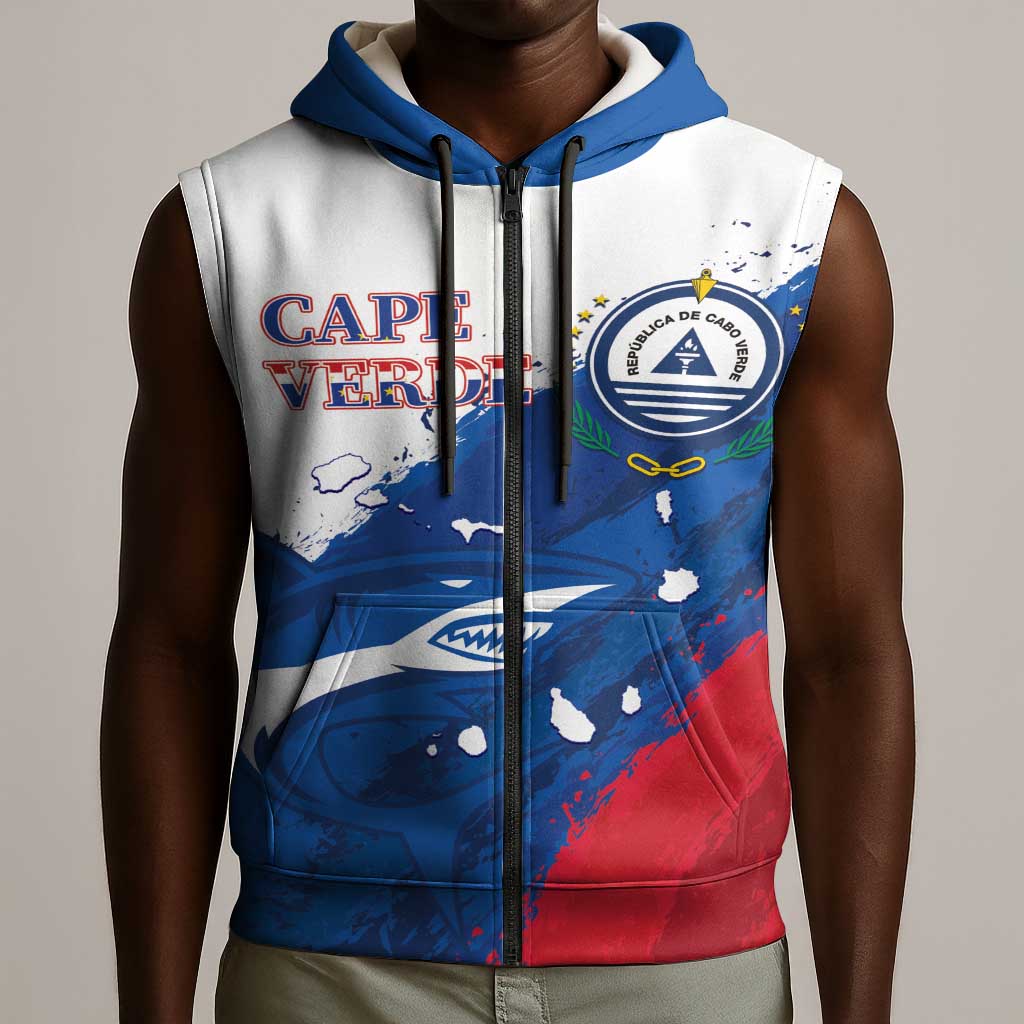 Cape Verde Football Custom Sleeveless Zip Hoodie Tubaroes Azuis Glory World Cup - African Pride